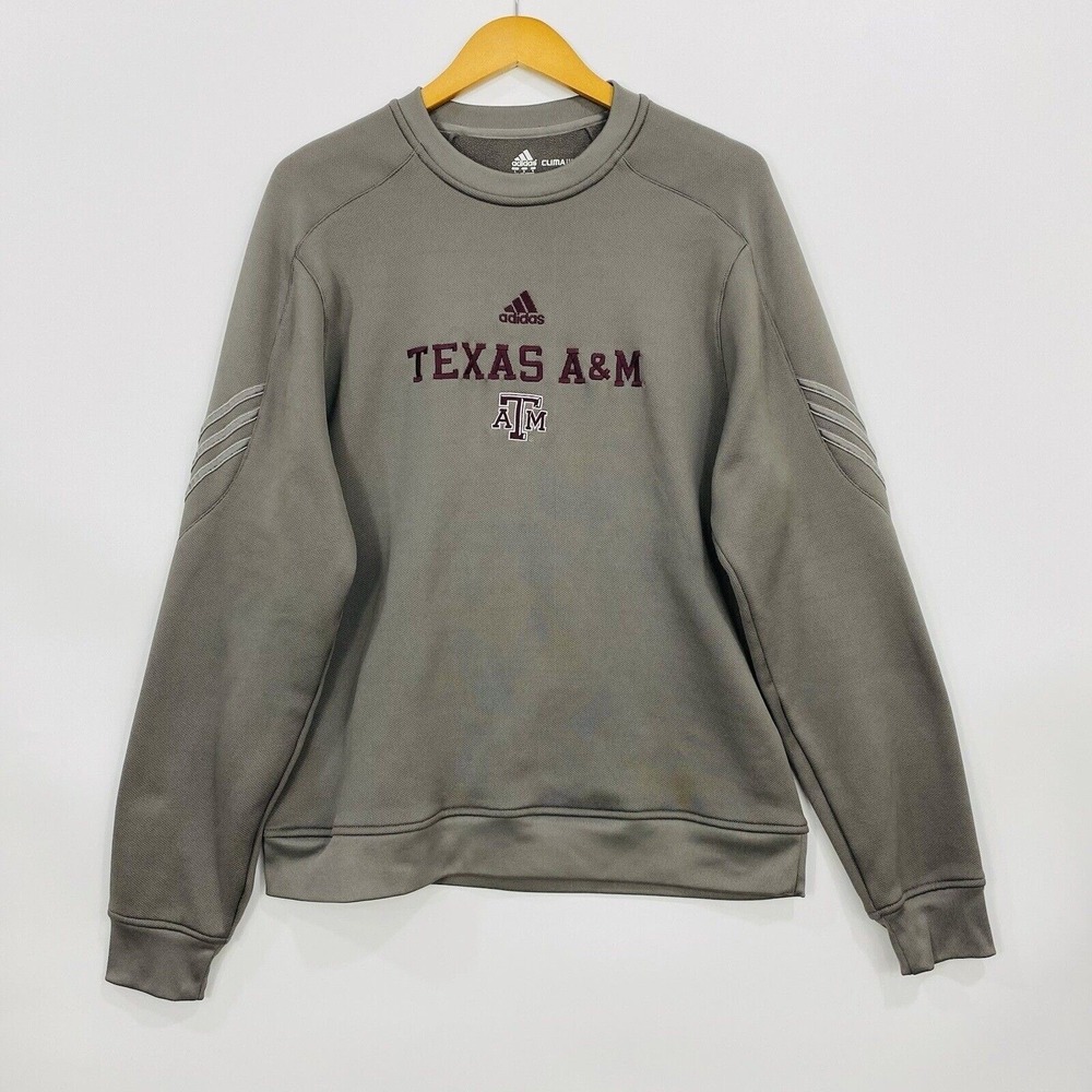 Adidas Sweatshirt Mens L Gray Texas A&M Aggies ClimaWarm Fleece Pullover Crew